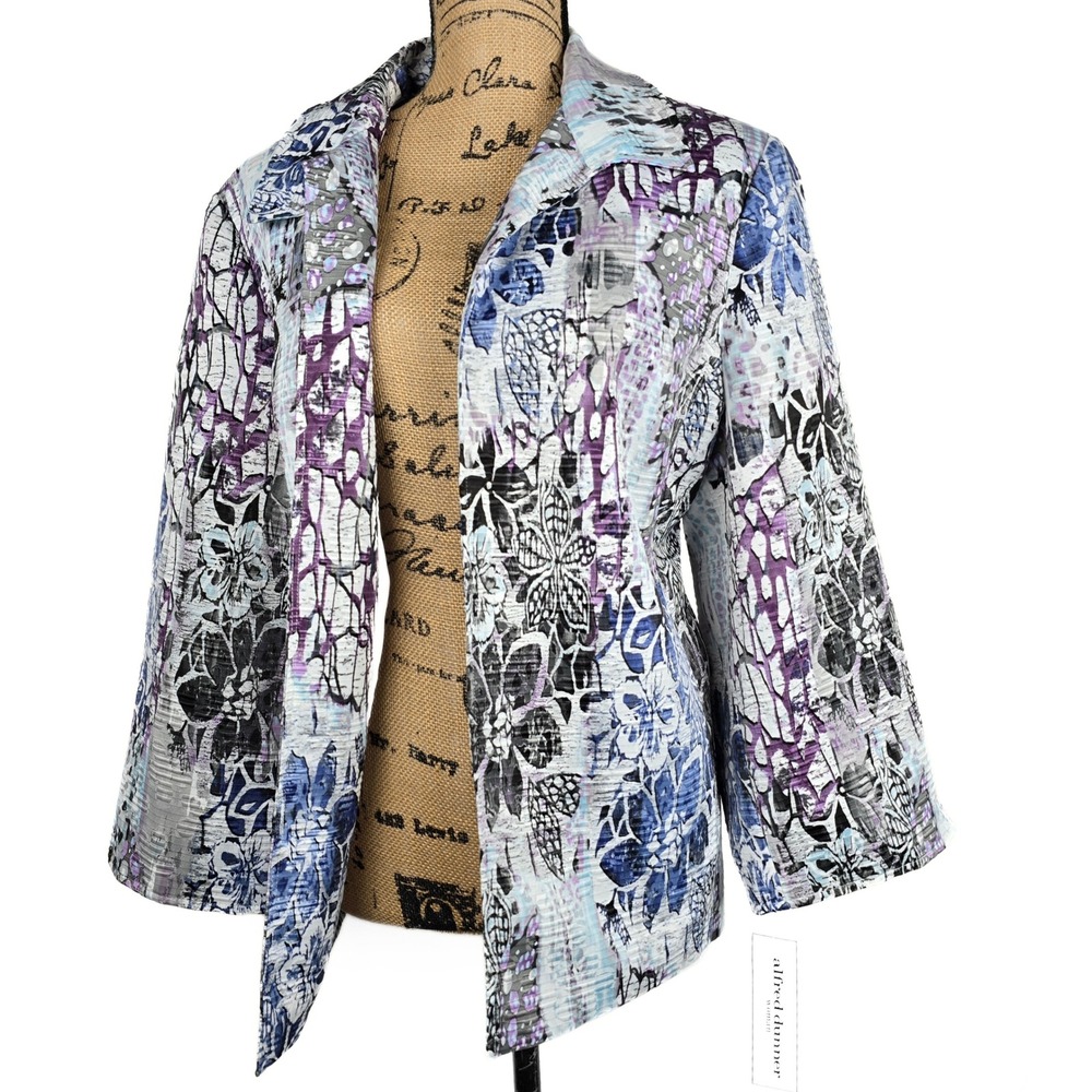 Alfred Dunner Lake Como 2014 Abstract Floral Jacket 16W NWT Purple Blue Multi